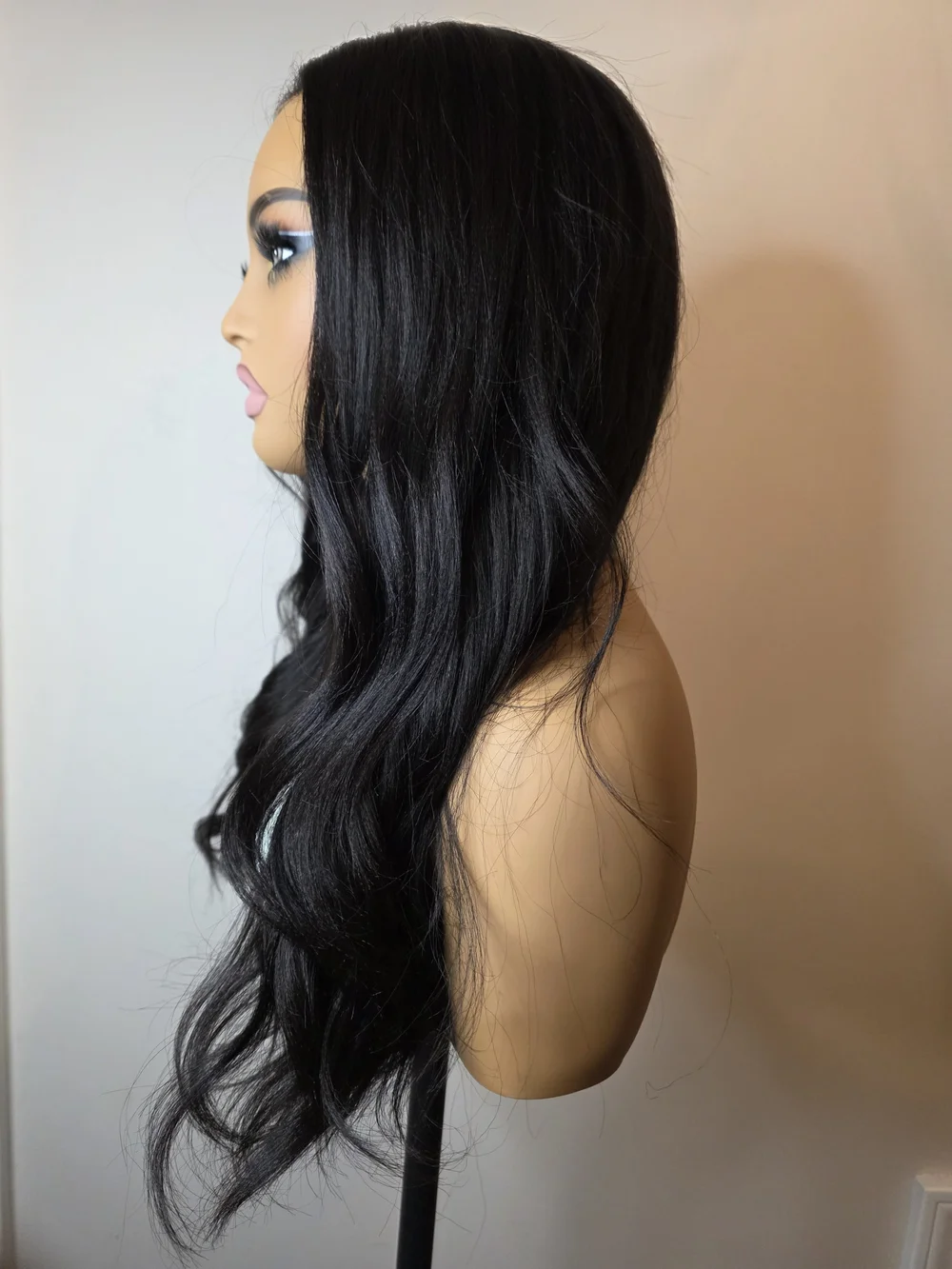 PREMIUM Natural Black Body Wave Yaki Straight With Newborn Hairline Human Hair - Picture 2 of 7